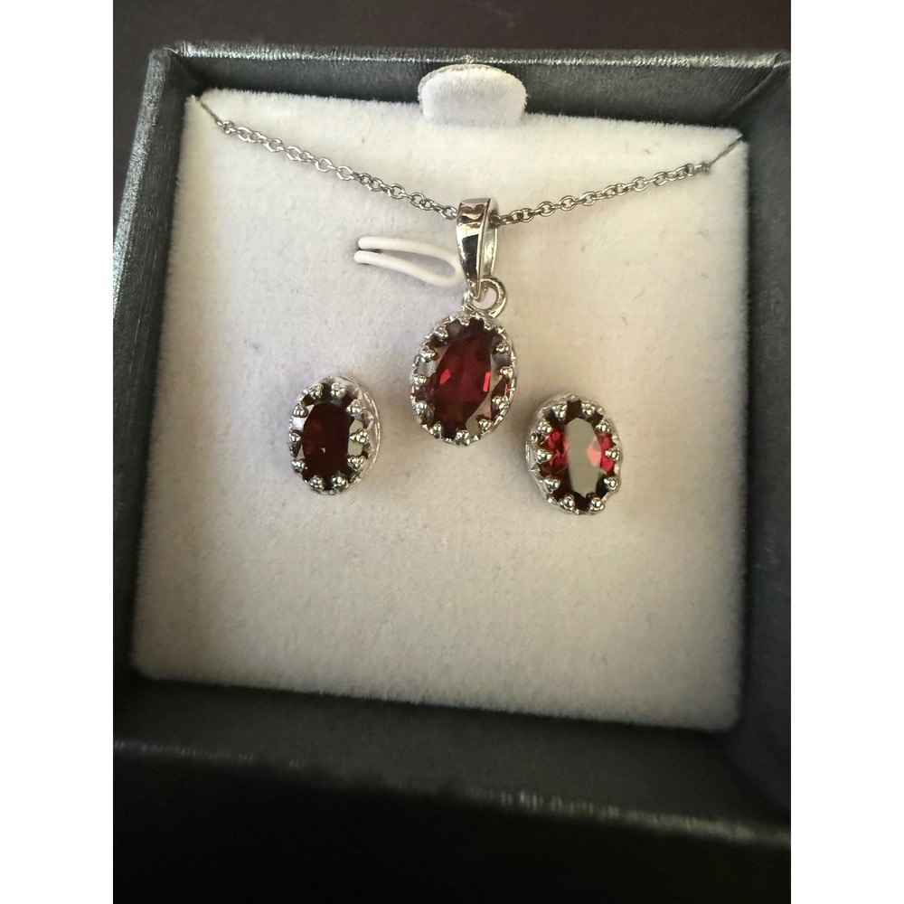 Sterling Silver Tanzanite Pendant Necklace and Stud Earrings Jewelry Set